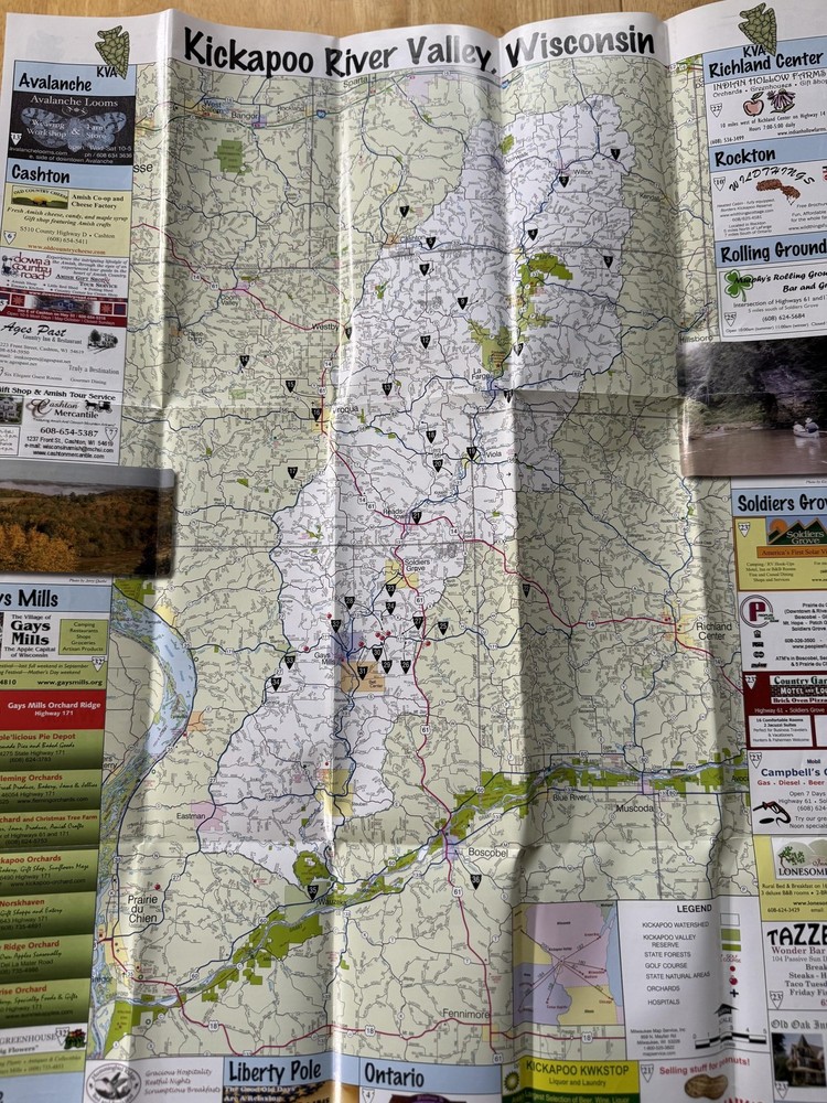 Kickapoo River Valley Wisconsin Map 2007 Travel Guide Folded Brochure USA