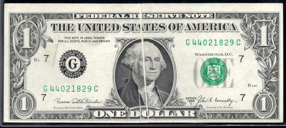 1969 $1 FRN GUTTER FOLD ERROR