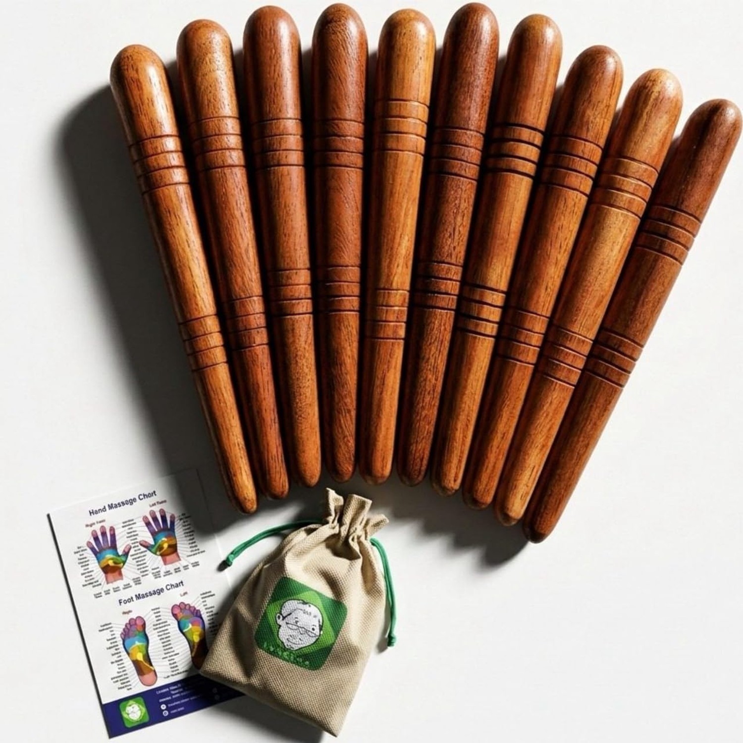 Lungcha Thai Traditional Wooden for Foot Massage Stick Tool Reflexology (Set ...