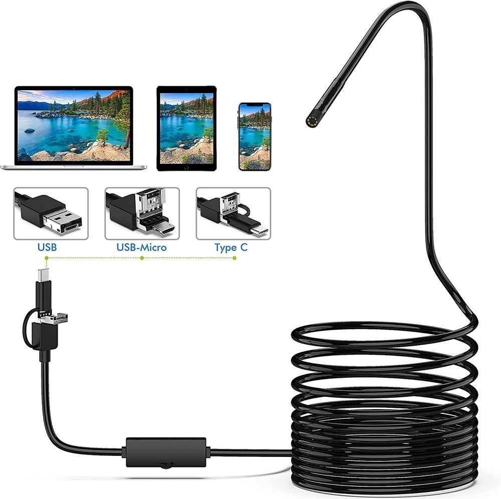 3in1 Borescope Endoscope 6LED Inspection Scope Camera For Android Cell Phone/PC