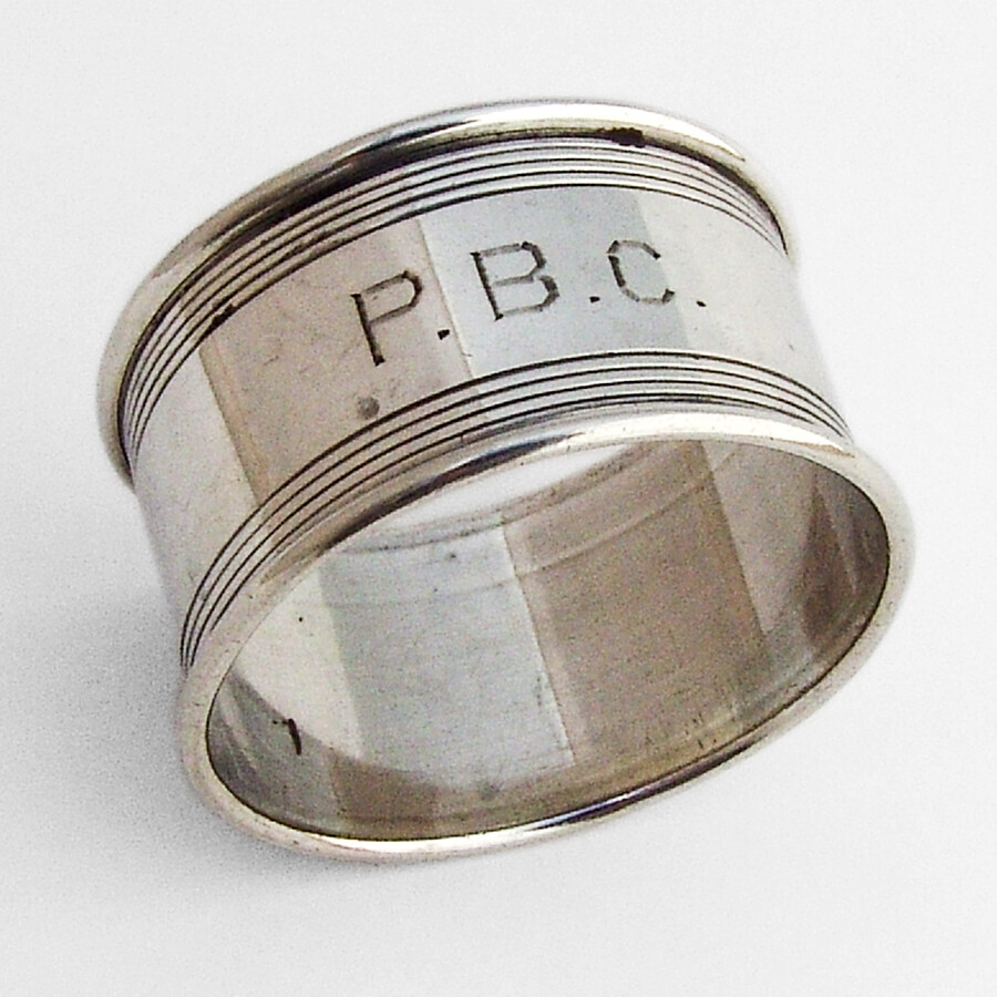 Banded Border Napkin Ring Sterling Silver Mono PBC