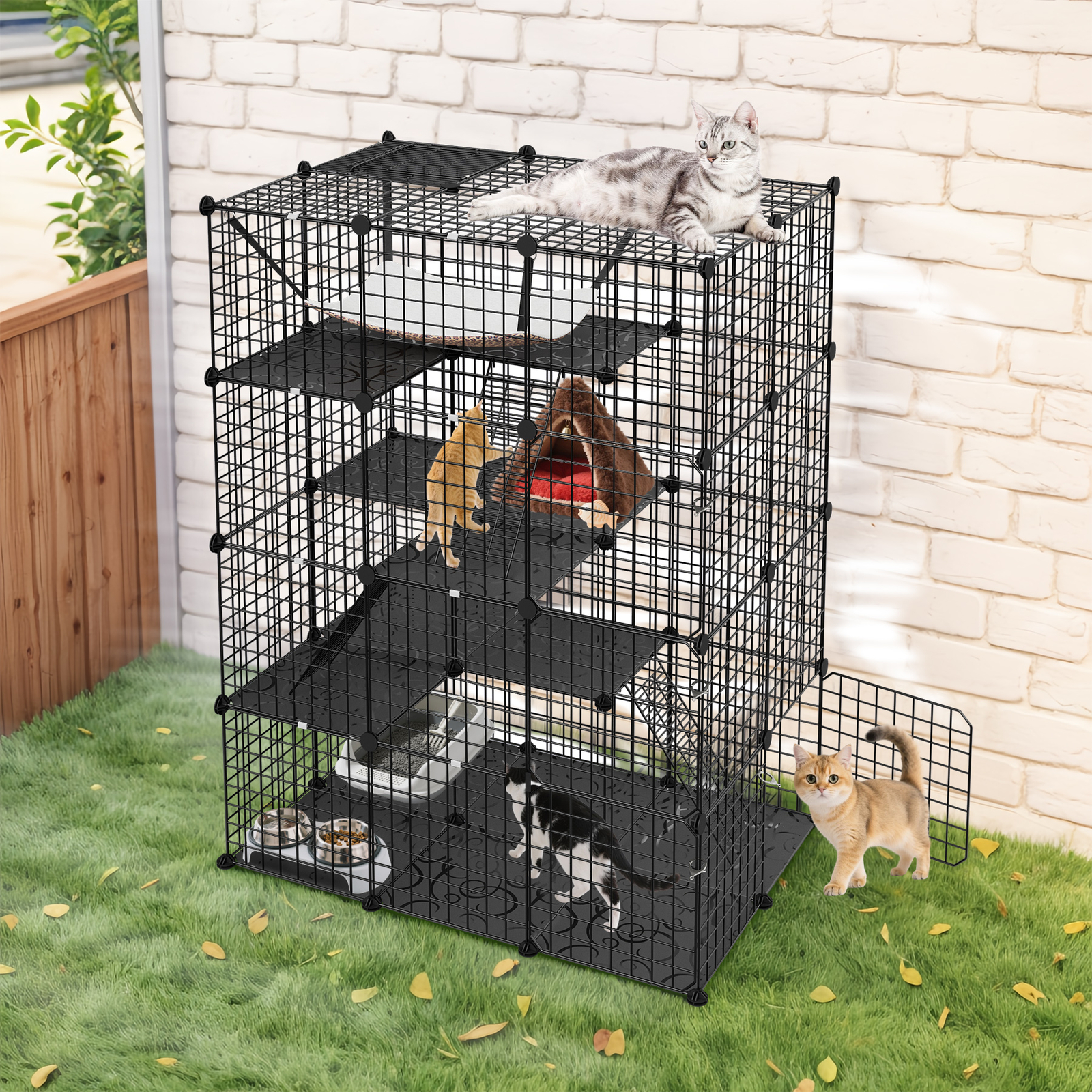 4-Tier Large Cat Cage Enclosure Metal Wire Kennel DIY Cat Playpen with Hammok