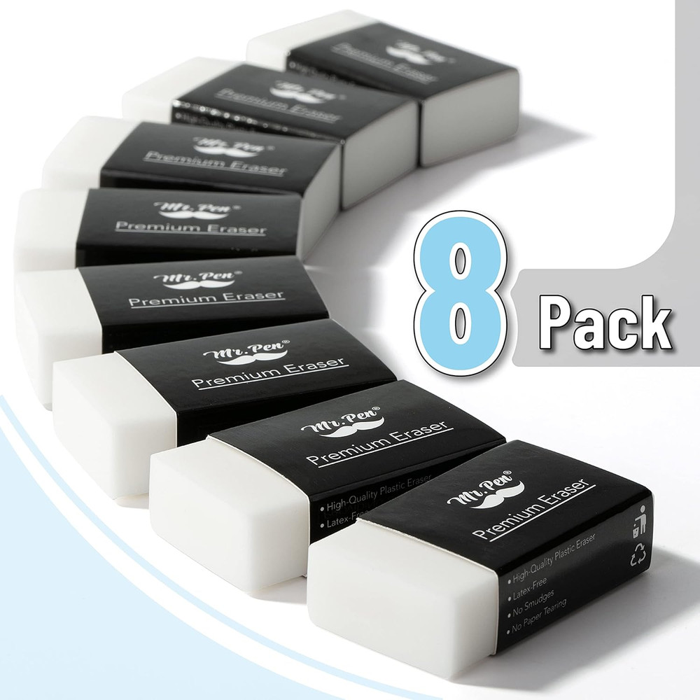 - Pencil Eraser, 8 Pack, White Erasers, Erasers for Artists