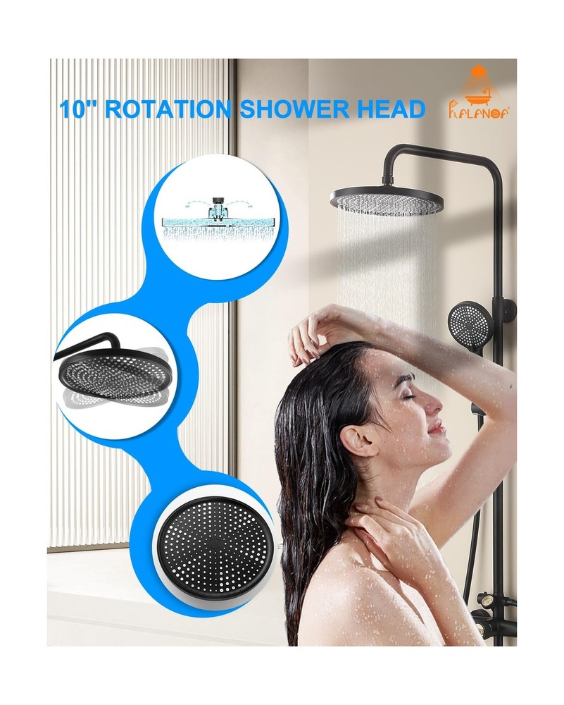 Thermostatic Shower System Matte Black, 3 Functions Handle Tub Rainfall Showe...