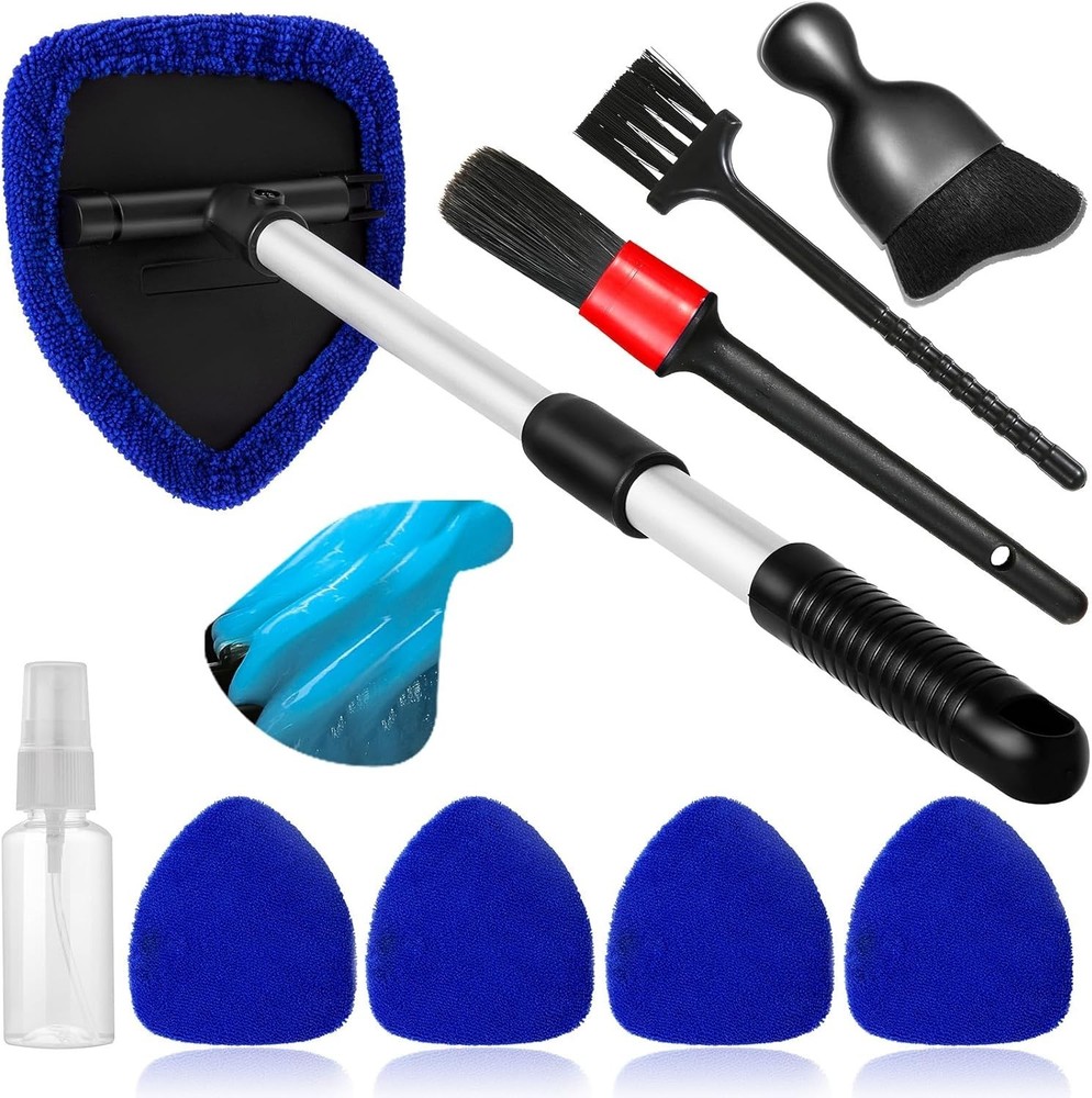 Car Windshield Cleaner Kit 10pcs Extendable Microfiber Pads Spray Brush