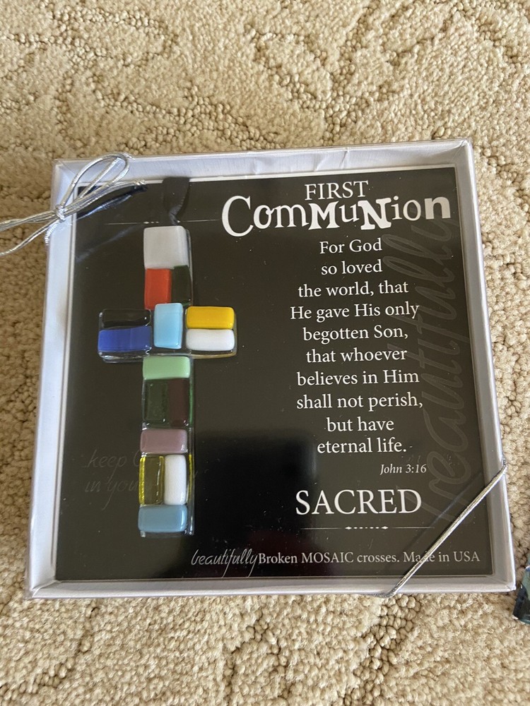new first communion mosaic cross and prayer book bundle