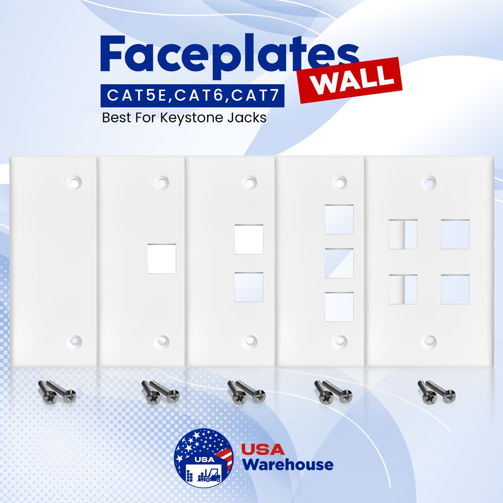 10 Pack Lot - Keystone 1 Hole Port Jack Wall Face Plate Network CAT5e CAT6 White