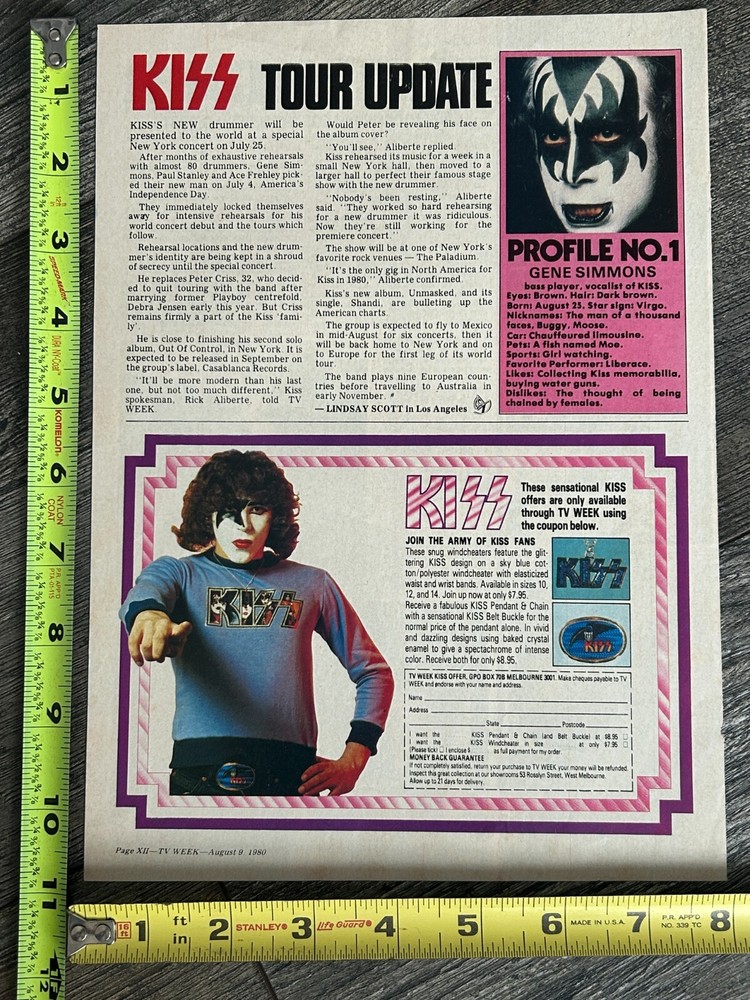 KISS Ad Advert Belt Buckle Necklace T-Shirt 1980 Australia Vintage Kiss Aucoin