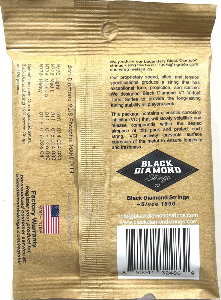 Black Diamond Mandolin Strings 2 Sets Phosphor Bronze Loop End .010-.034