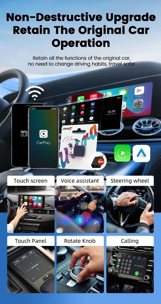 CarlinKit Mini Ultra Wireless Android Auto & Wireless CarPlay Dongle Adapter Kit