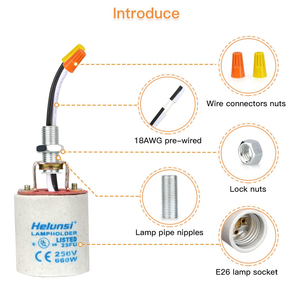 E26 E27 Ceramic Light Socket, Medium Base Porcelain Lamp Holder, Ceramic Light