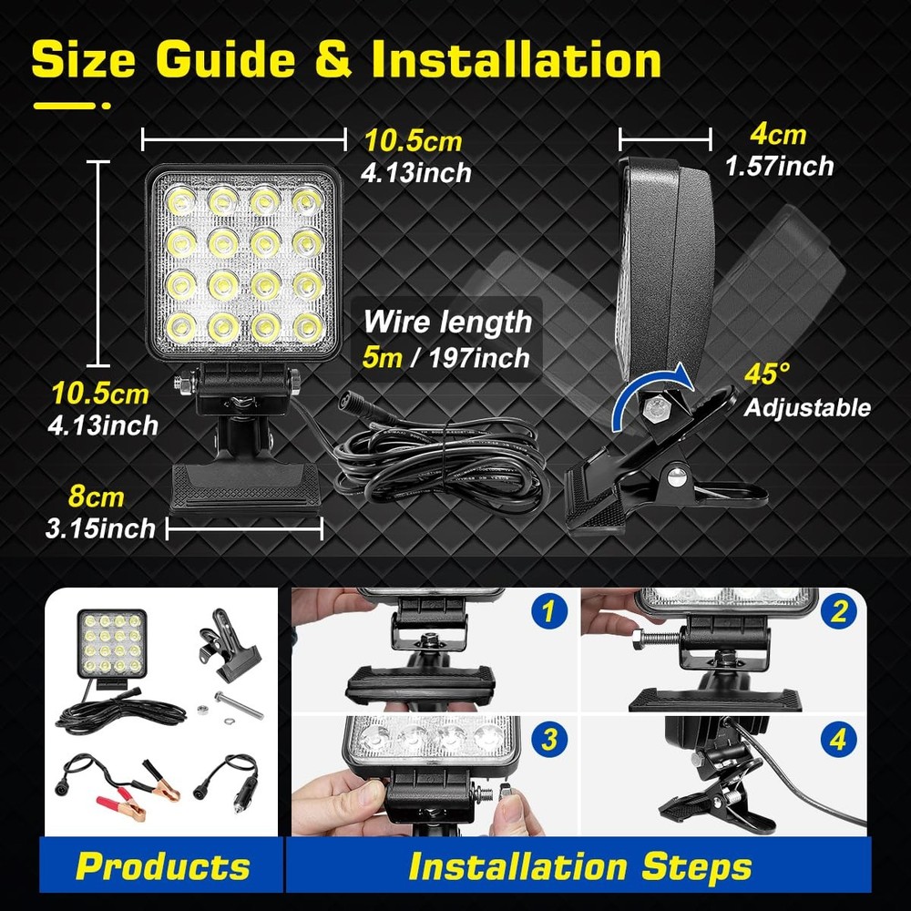 LED Boat Spotlight with Clip, Super Bright Headlights with Clamp, Boat Spread...