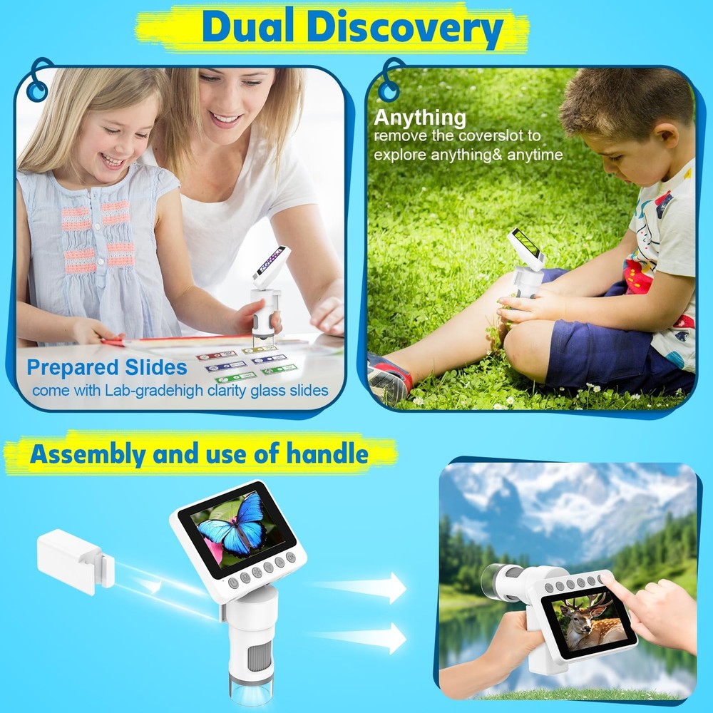 Portable Digital Handheld Microscope for Kids - 1000X Microscopes with White