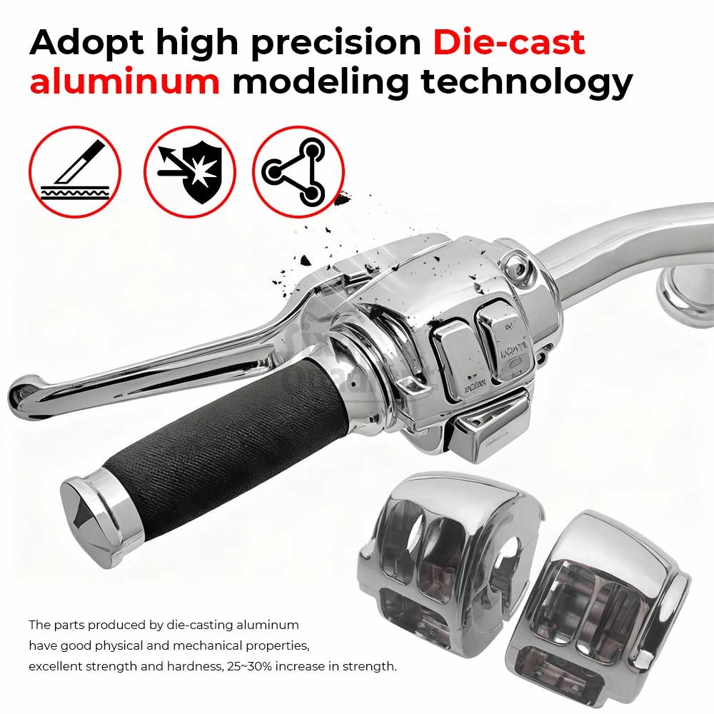 Chrome Hand Control Switch Housing Covers Caps For Harley Softail Street Glide