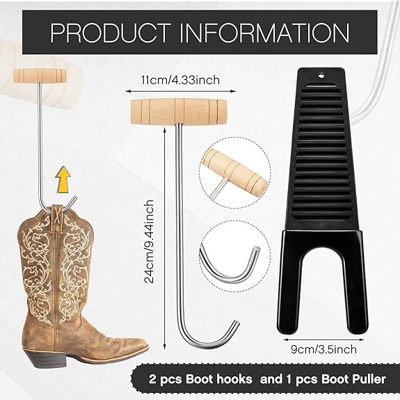 3 Pieces Cowboy Boot Hooks Long Shoes Pull and Boot Puller Set with Long Handle