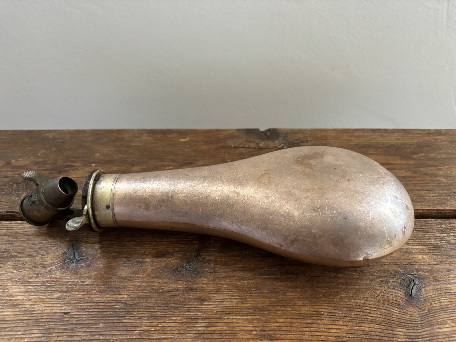 Antique Civil War Period James Dixon Black Powder Brass Copper Flask Horn