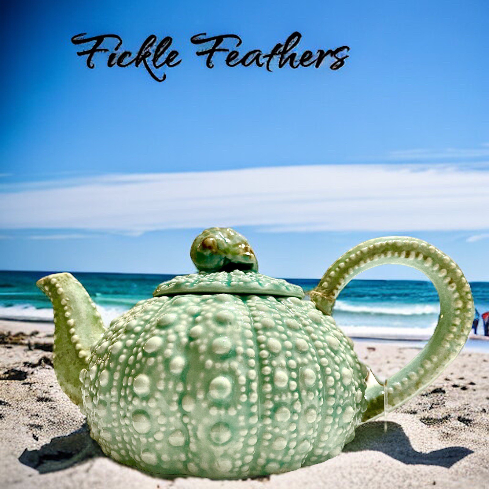 Sea Urchin Blue Sky Ceramic, Turquoise Teapot, 10.5" x 6" x 5" NEW Beach Chic