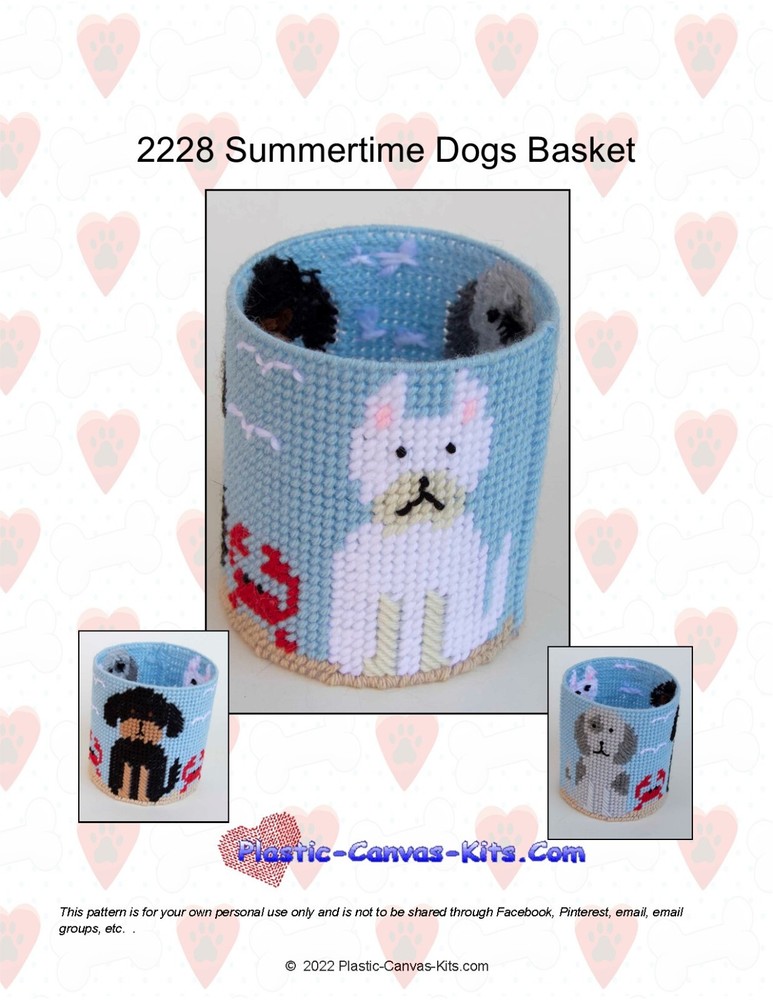Summertime Dogs Basket-Plastic Canvas Pattern or Kit