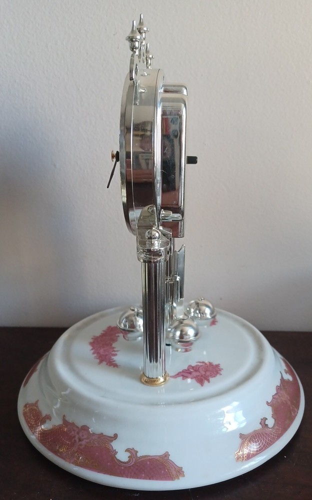 Working Porcelain Base Anniversary Dome Clock Rotating Pendulum Mantel Shelf