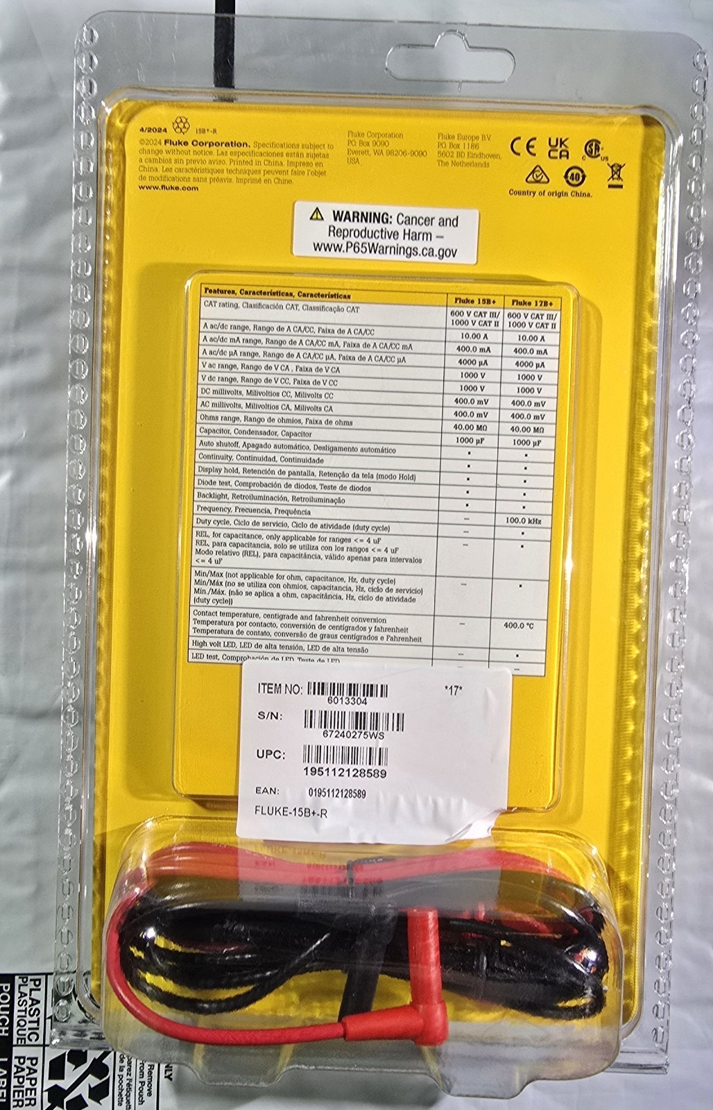 FLUKE 15B+ DIGITAL MULTIMETER CAT III 600V NEW SEALED FREE SHIPPING