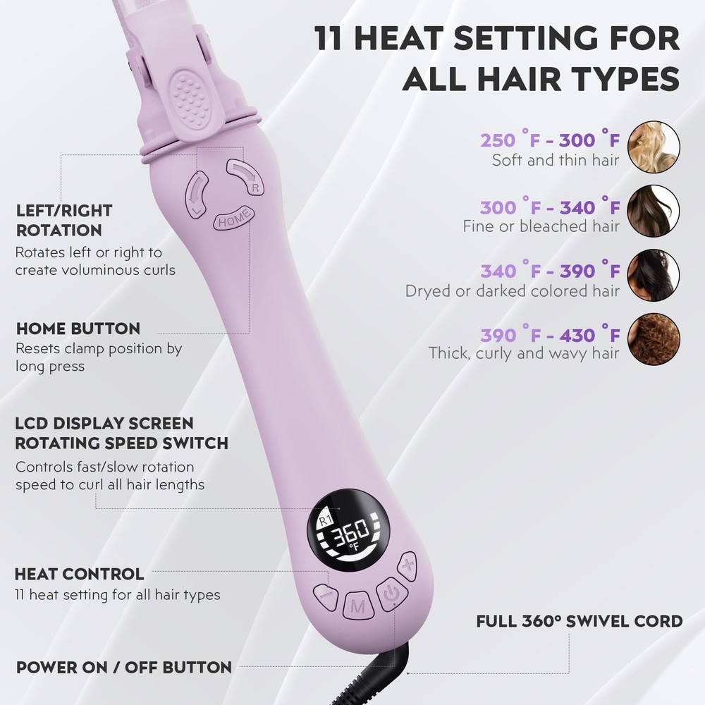 New Version Lanvier Rotating Curling Iron 1 Inch Automatic Curling Wand for Wave