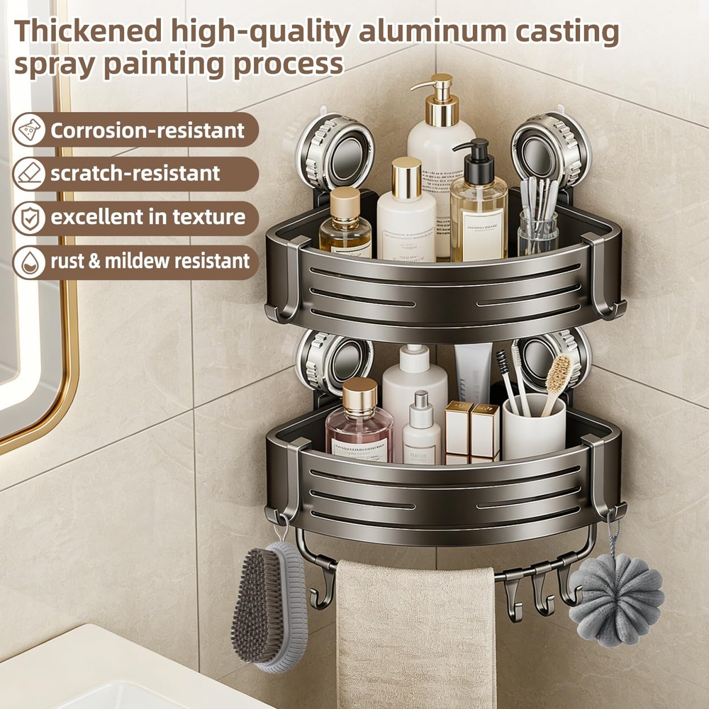 Corner Shower Caddy,Suction Cup Shower Bathroom Wall Shelf,No Drill Rust Proo...
