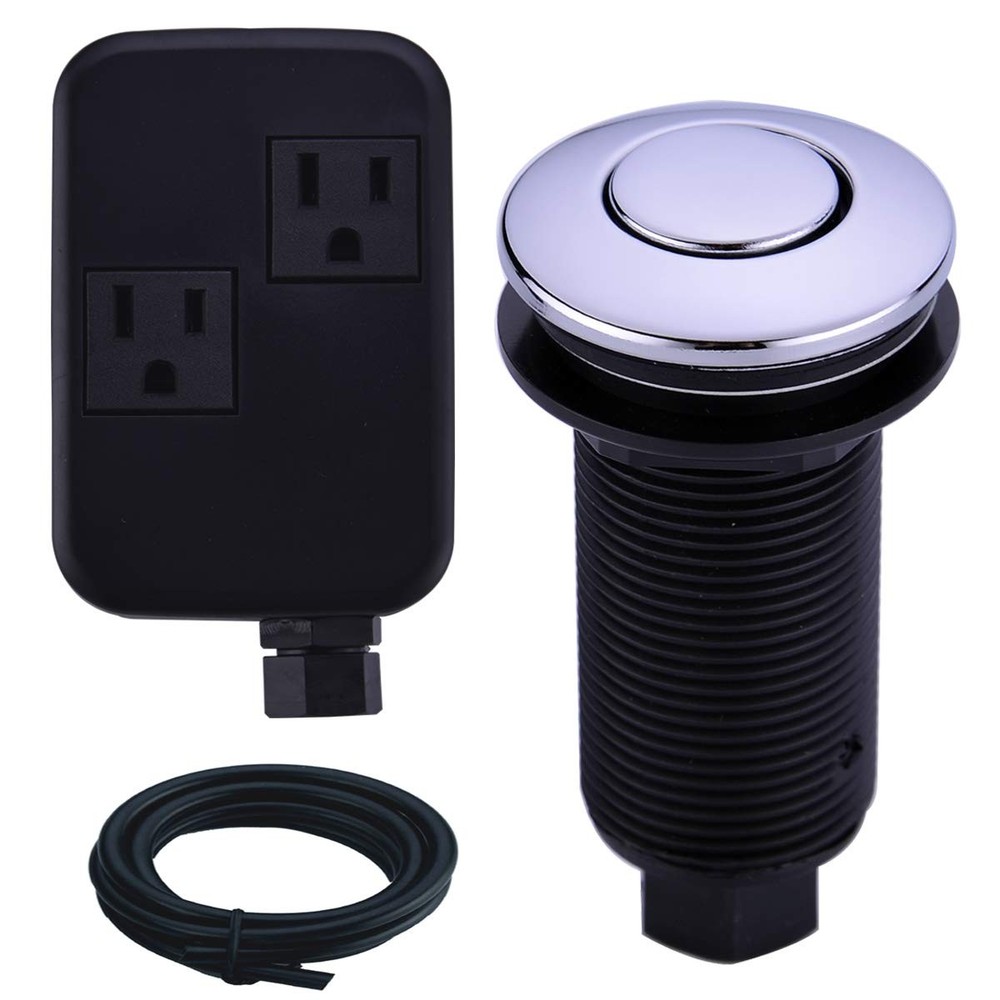 Sinktop Air Switch Kit Chrome Long Button Brass Cover for Garbage Disposal