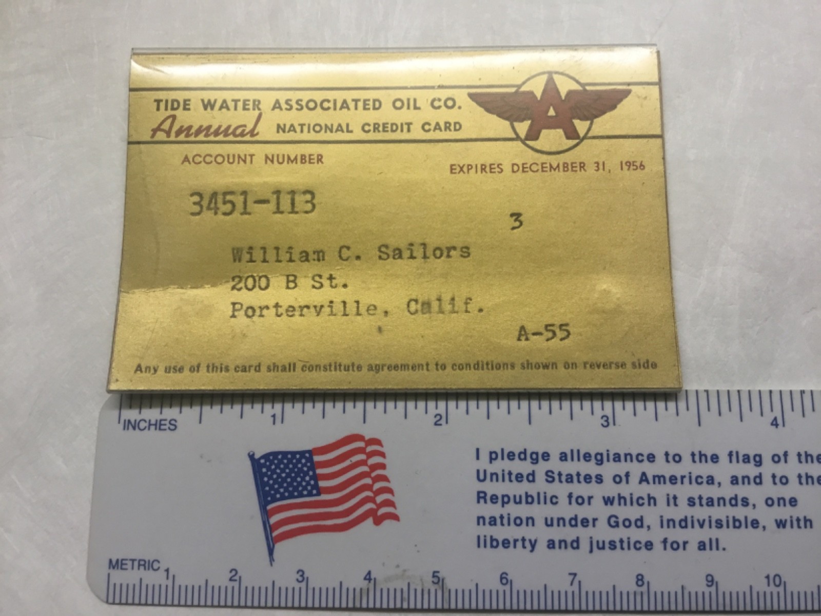 Vintage 1956 Tidewater Associated Oil Company Flying A Service Credit Card