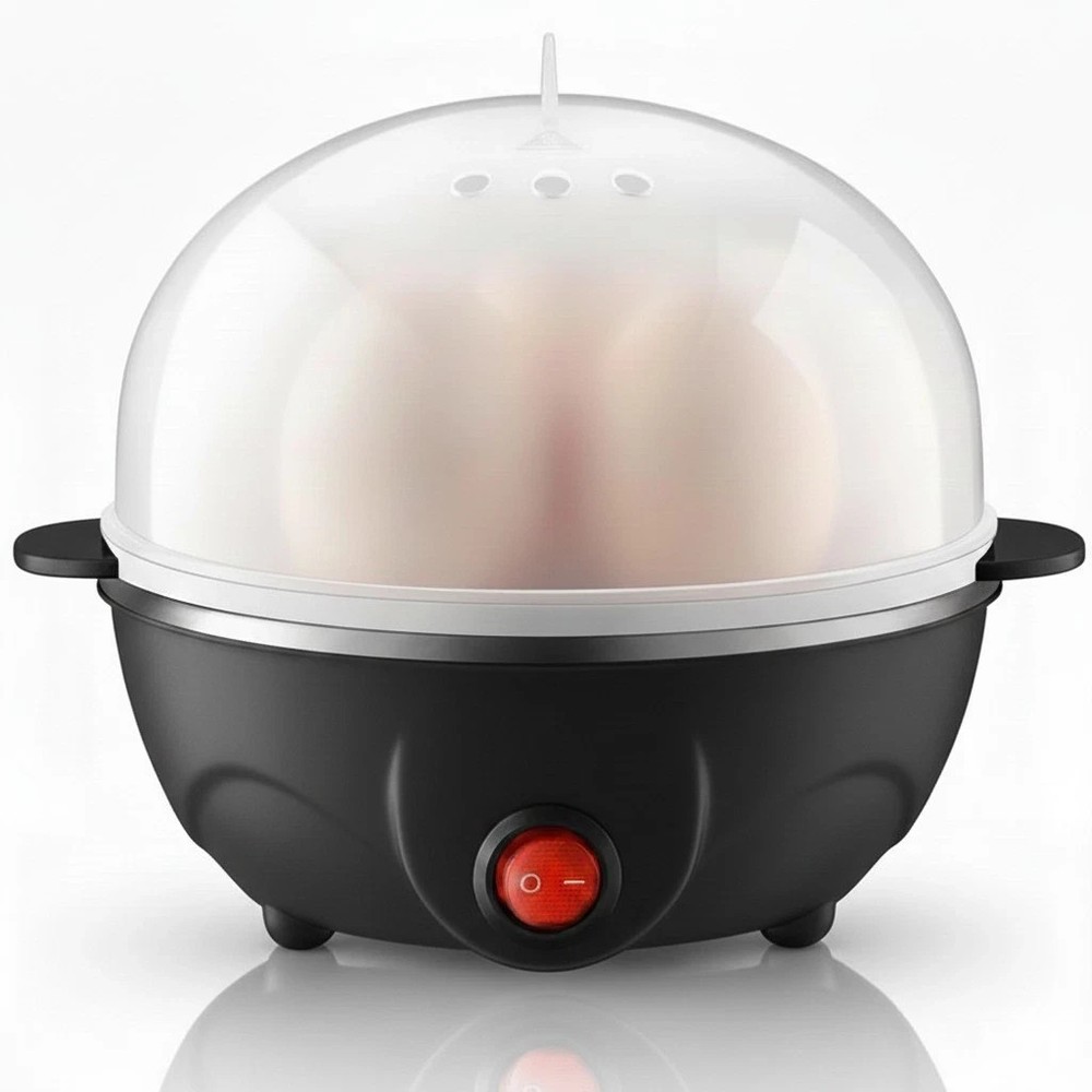 Black Electric Egg Boiler Cooker Automatic Rapid Egg Steamer 7 Egg Capacity