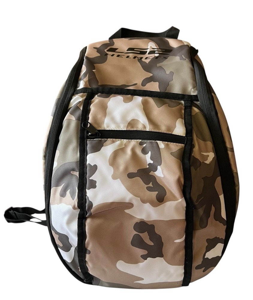 LS2 Helmets Storage Backpack Brown Camouflage Zip Closure Outer Pocket
