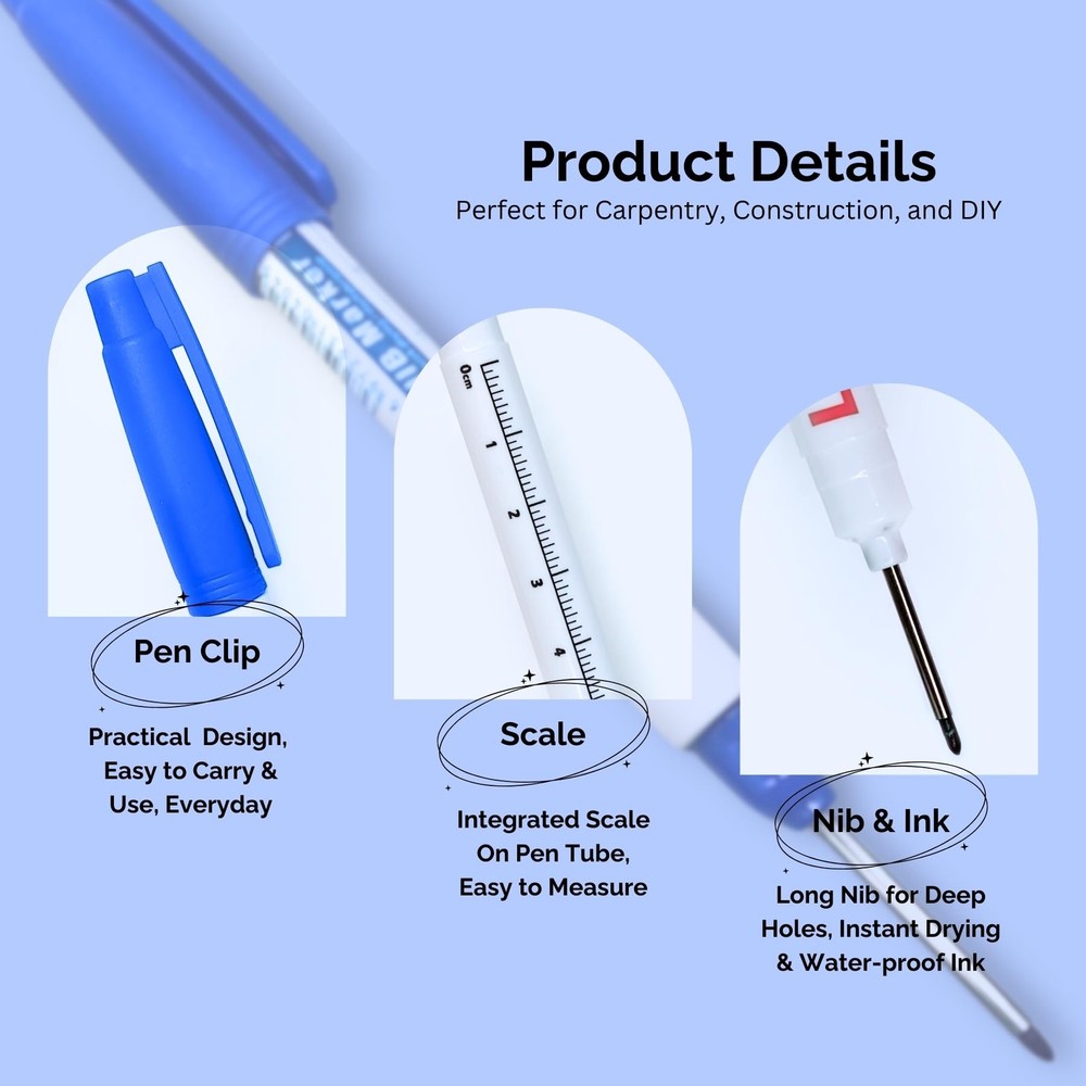 8 PCS Long Head Deep Hole Marker 33mm Multipurpose Nib Marking Tool