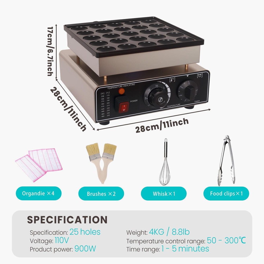 25-Hole Mini Pancake Maker Machine Non-Stick Design Mini Pancake Maker