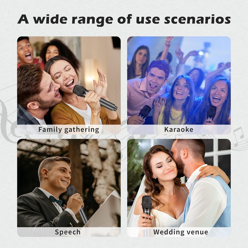 Professional Dual Handheld Wireless Microphone Set - Rechargeable, 160 Ft Range