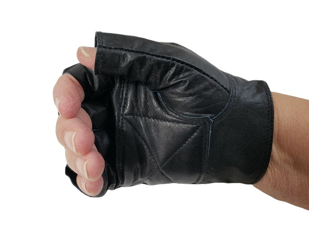 Bikers Black Leather Cycle Gloves Fingerless Size Medium Womens