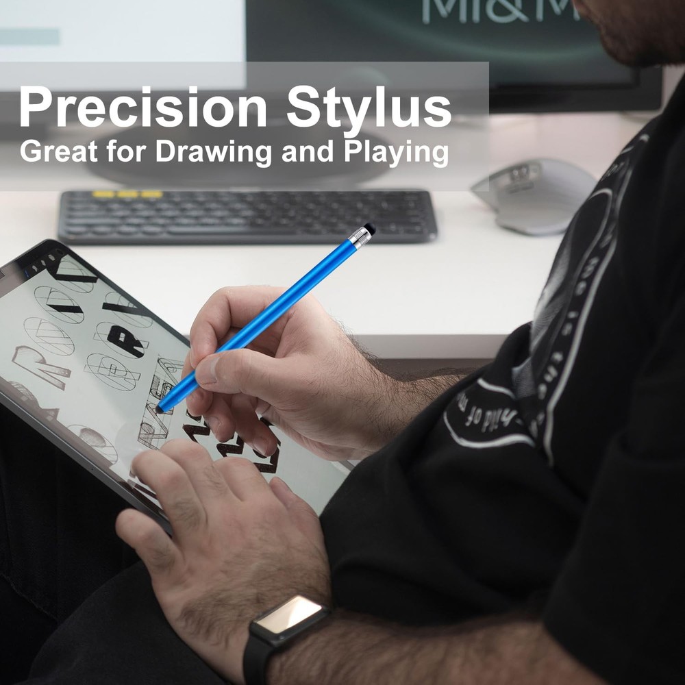 Blue 2-in-1 Stylus Pen High Precision for iPhone iPad Android Touchscreen