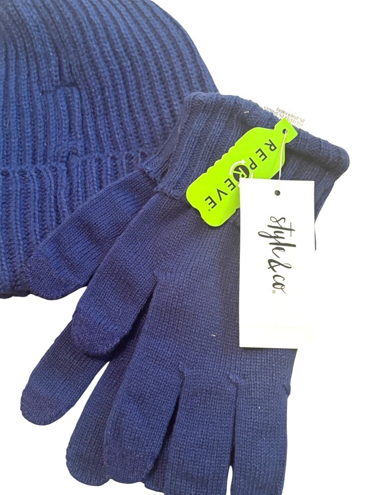 Style & Co Women's Solid Shine Cuff Beanie, and Tech-tip Gloves,