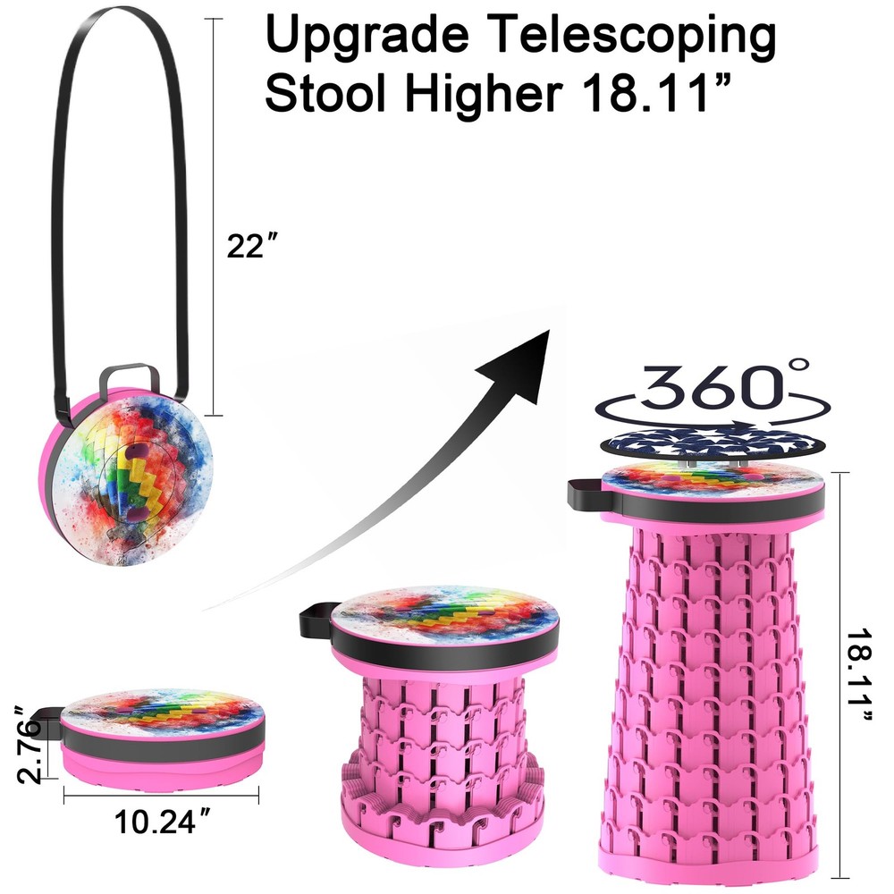 Upgraded Telescoping Collapsible Stool with Cushion, Folding Stool with Print...