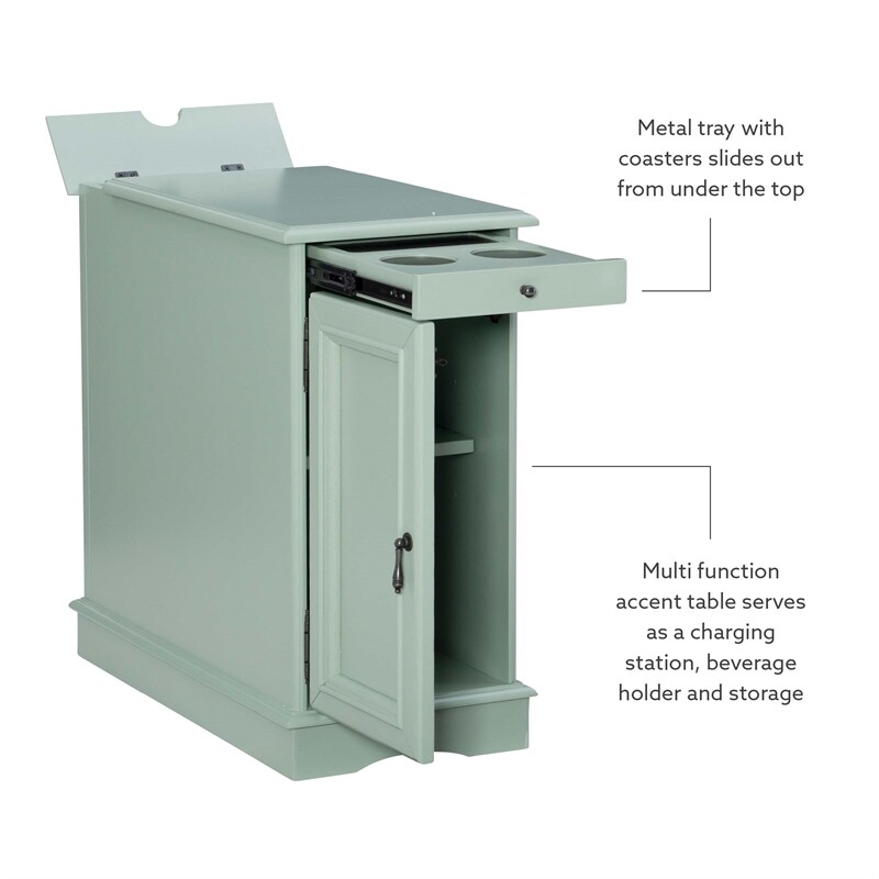 Linon Butler Wood Multi Function Storage Accent Table USB Charging in Aqua Blue