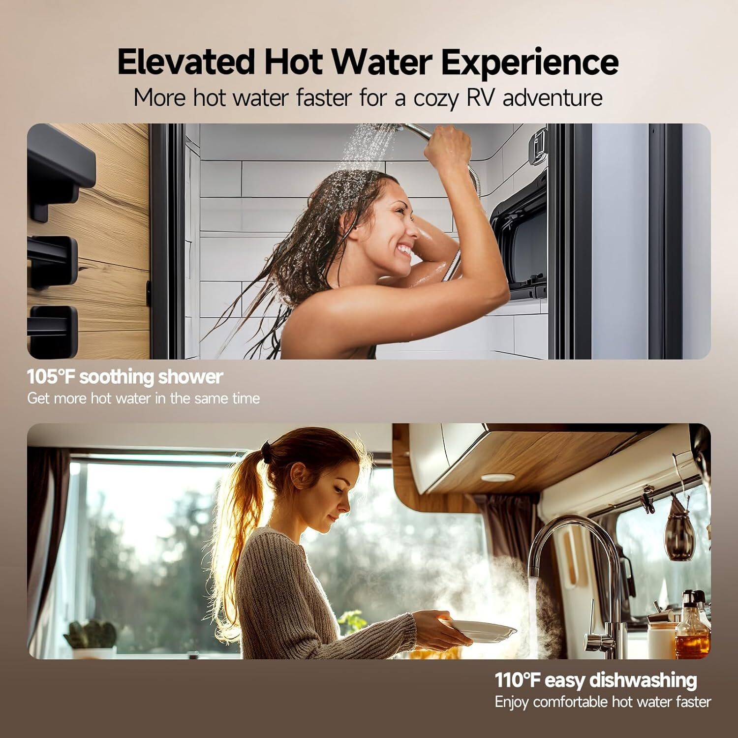 65,000 BTU RV Tankless Water Heater W/0 Door Camper Water Heater Wired Control