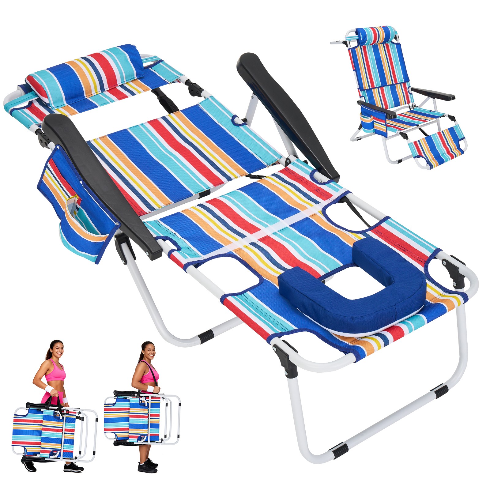 NAIZEA Tanning Chair 5-Position Adjustable Reclining Beach Lounge Chair Sun Cot