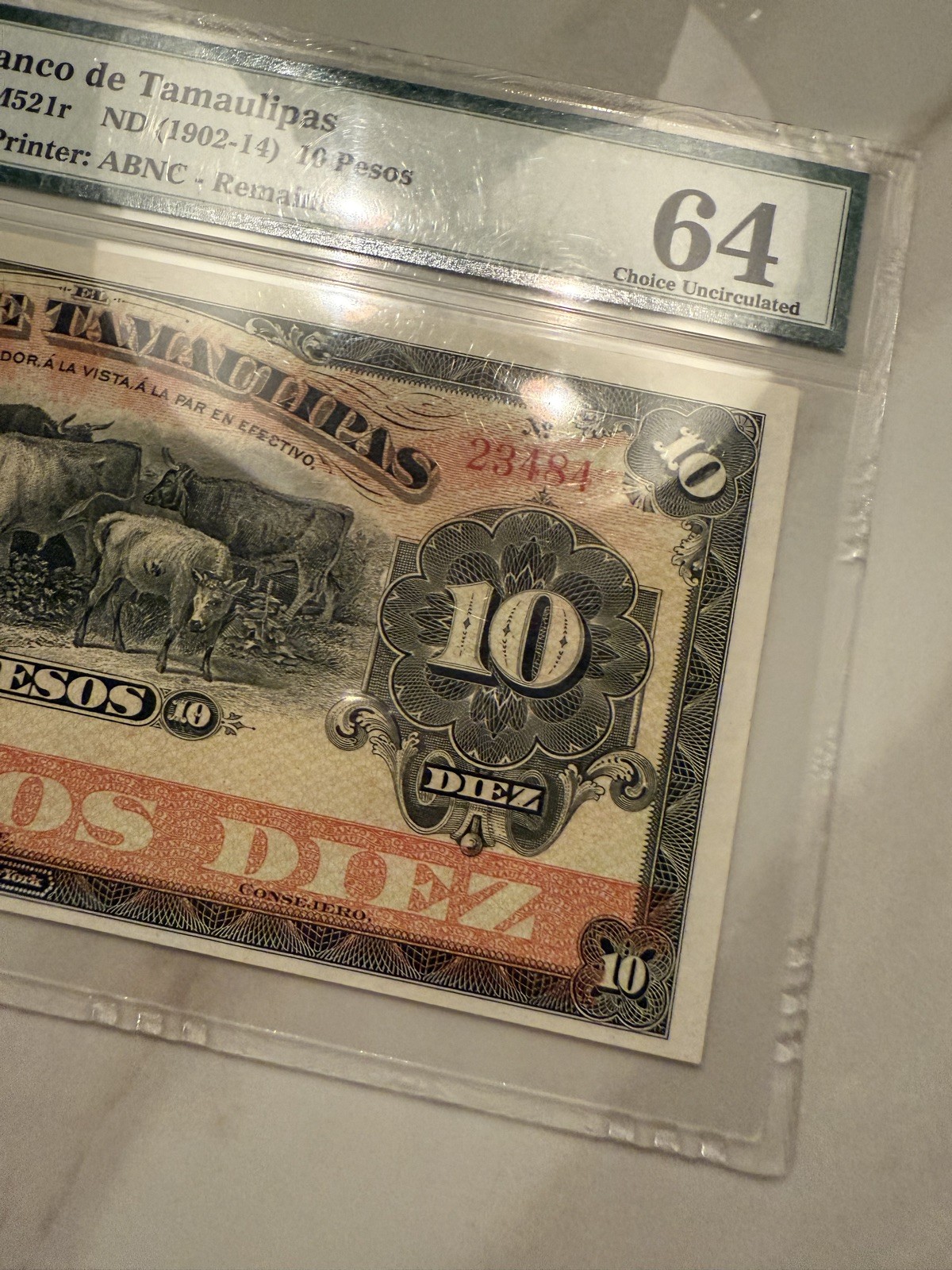 Mexico Banco de Tamaulipas 10 Pesos ND 1902–1914 PMG 64 UNC ABNC Remainder RARE!