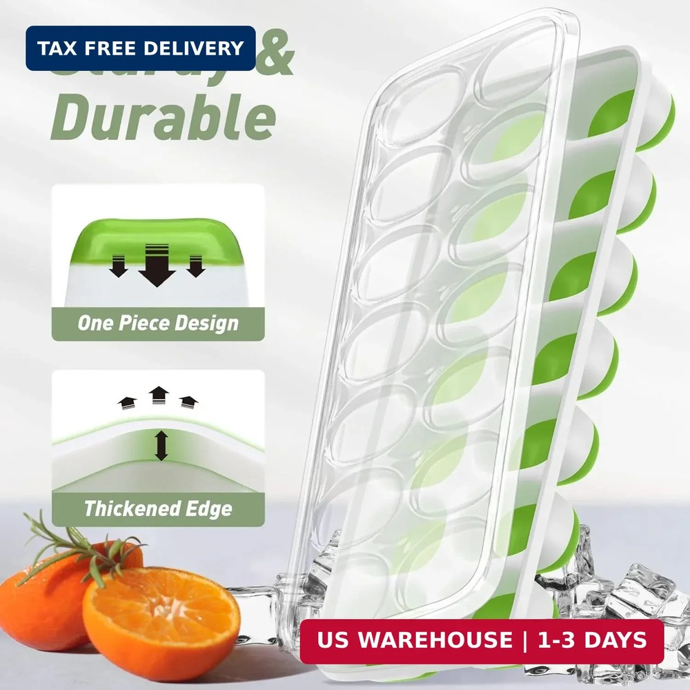 ChefAide Ice Cube Tray with Lid, 4 Packs 56 Cubes Durable Stackable Ice Cube Tra