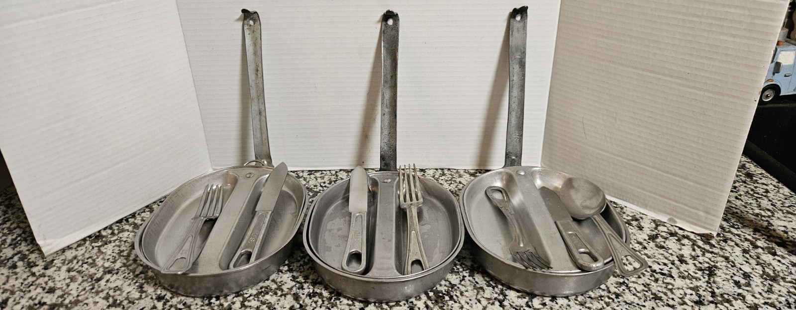 VTG 3 U.S. Army Mess Kits 2 1945 Great Vintage Condition.