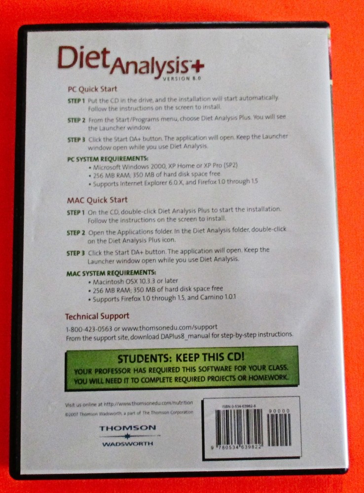 Diet Analysis Version 8.0 by Thomson Learning *** FREE Shipping ***