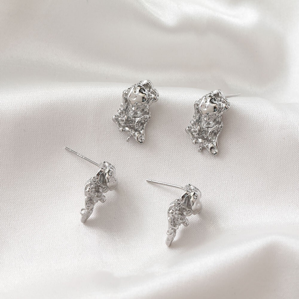 6pc Gold/Silver Lava Shape Earring Post,Geometry Irregular Hammered Stud Earring
