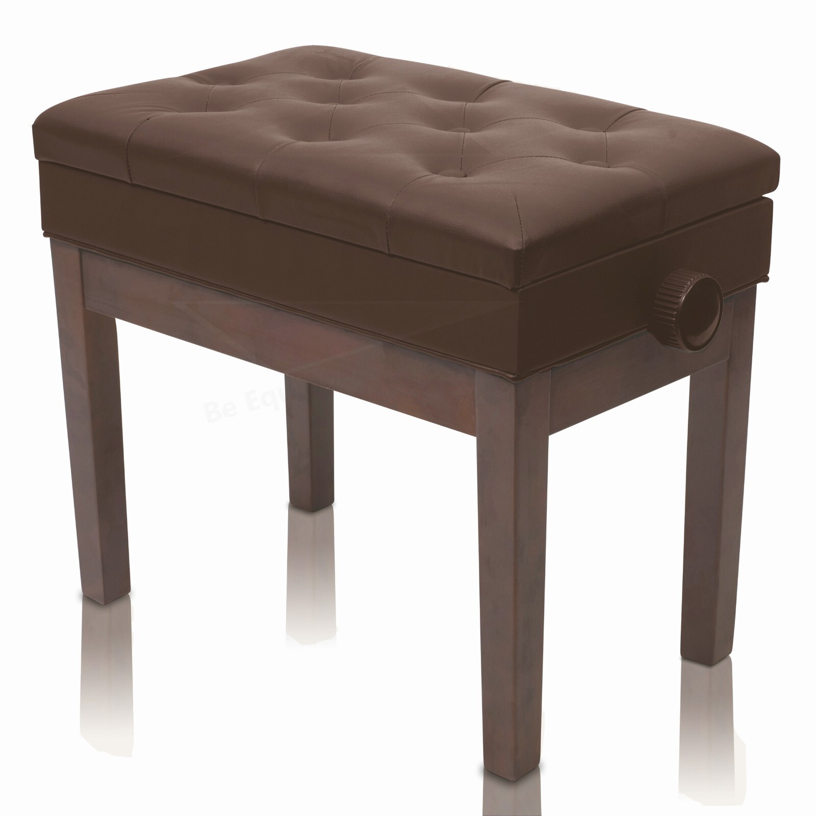 Brown Leather Piano Bench - GRIFFIN Keyboard Seat Wood Vanity Chair Guitar Stool