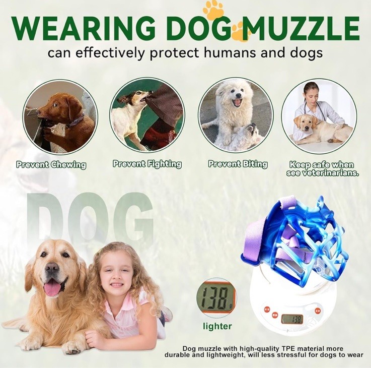 Blue Basket Muzzle - Allows Panting & Drinking Ideal Size 5 (Snout 12¼-13¾"’)