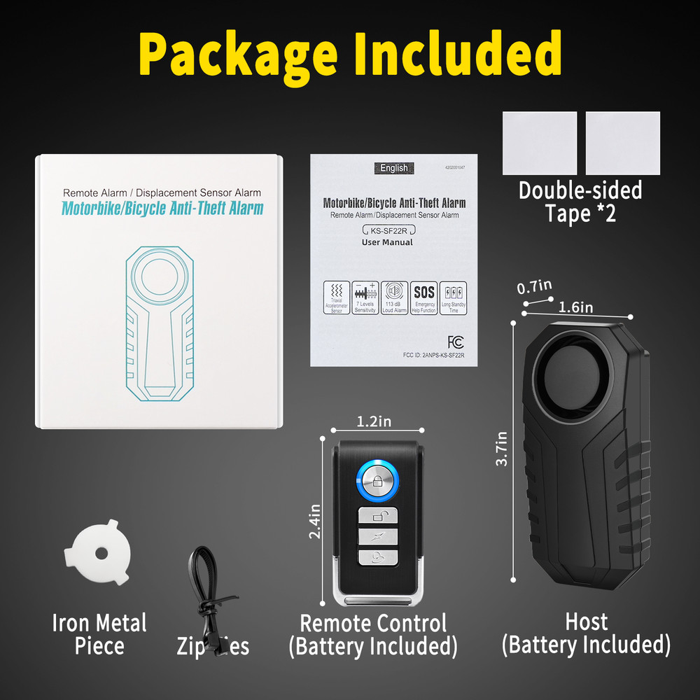 113dB Bike Security Alarm 2 Hosts 1 Remote Wireless Vibration Sensor Waterproof