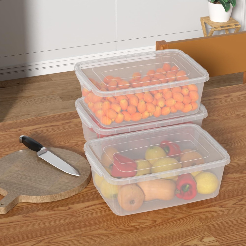 Clear Plastic Stackable Storage Bin Buckle Up Containers Lids 6.5 Quart 4 PCS