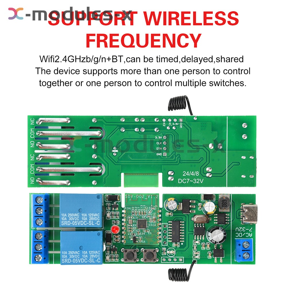 7V-32V AC/DC eWeLink APP Bluetooth 2CH WIFI Relay Switch Module Type-C RF 433